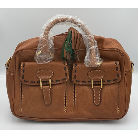 Dooney & Bourke Double Pocket Satchel Natural Leather 8L986 NA NWT - Picture 1 of 14